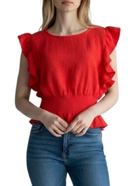 Cupcakes & Cashmere Ruffle Sleeve Top Red